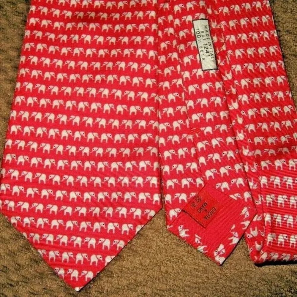 ❤️BATTISTONI ITALY Bat 1241 Soie Silk Luxury Necktie ELEPHANT Red White & …